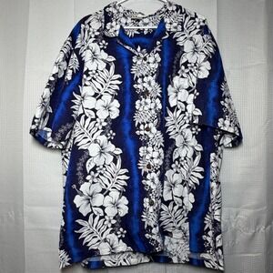 Royal Creations Hawaiian Shirt 3XL Blue Floral Tropical Button Up Made in Hawaii